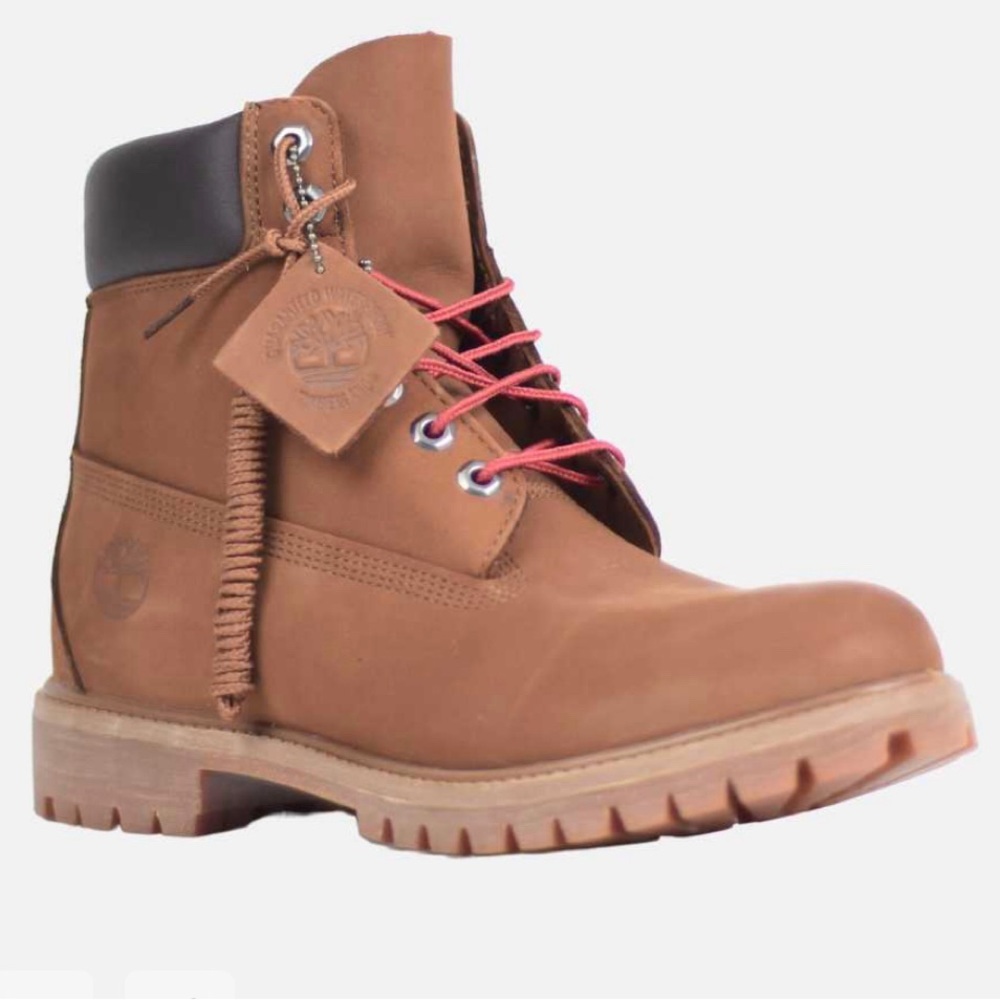 TIMBERLAND 6" PREMIUM WATERPROOF BOOT BROWN NUBUCK RED LACES size 14